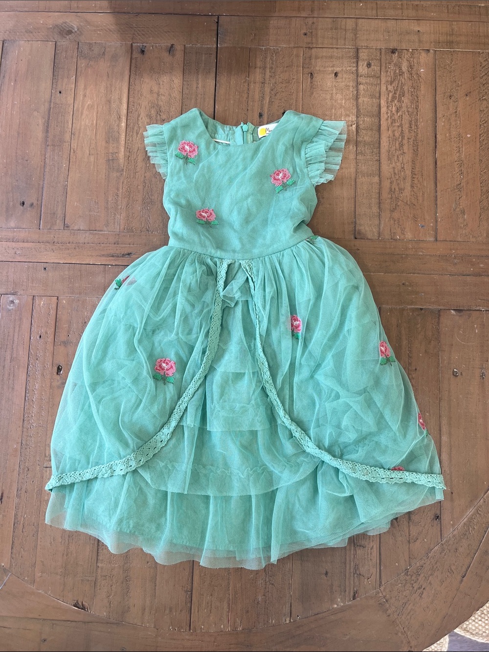 Mini Boden crocheted floral tulle princess dress 4-5 years Green Party formal